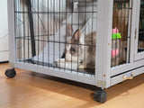 Rabbit Hutch Indoor Outdoor Bunny Cage 39" L Large 2-Story Wooden Small Animal House Enclosure with Wheels, 2 Removable Trays, Waterproof Openable Roof, Grey COZIVVOVV