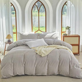XINMIANFANG Striped Duvet Cover Set Full Size 3 Pcs 100% Washed Cotton Linen Like Textured Natural Wrinkle Comfy Breathable (Full, Classic Stripe-Mauve Brown/White) XINMIANFANG