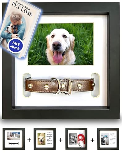 PAWCEPTIVE Dog Memorial Picture Frame with 5 Display Options- Dog Collar Memorial Frame Gift - Cat or Dog Pet Loss Gift for a Grieving Friend - Pet Remembrance Gift and Sympathy Photo Keepsake