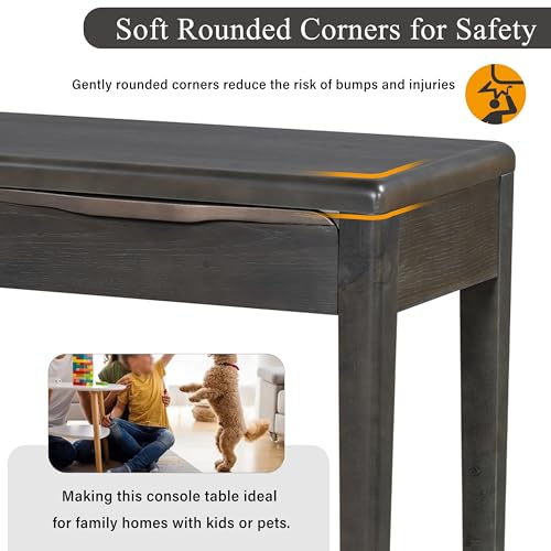 Merax 59.84'' Elegant Console Table with Oak Veneer,Light Luxury Entryway Table with 3 Drawers,Farmhouse Sofa Table with Soft-Corner Design,Suitable for Living Room, Foyer and Hallway, Black Merax