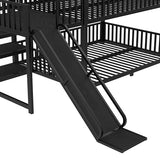 Bellemave Metal Bunk beds Full Over Full with Slide and Storage Stairs, House Floor bunk Bed with guardrail for Kids,Black Bellemave