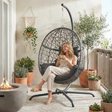 NICESOUL Swing Egg Chair with Stand, Bird Cage Patio Hanging Chair with Cushion, Large Swinging Chairs Indoor Outdoor, All-Weather 350lbs Eggshell Basket Seat for Porch, Backyard, Dark Grey