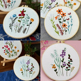 Huacan Embroidery Kits for Adults Beginner - 4 Pcs Floral Pattern Stitching Printed Bouquet DIY Sewing Kit 7.9 x 7.9 Inch (Bouquet 3)