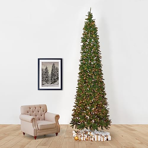 13ft. Artificial Slim Green Mountain Pine Christmas Tree with 1360 Warm White LED Lights and 3924 Bendable Branches