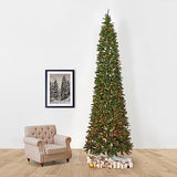 13ft. Artificial Slim Green Mountain Pine Christmas Tree with 1360 Warm White LED Lights and 3924 Bendable Branches Nearly Natural