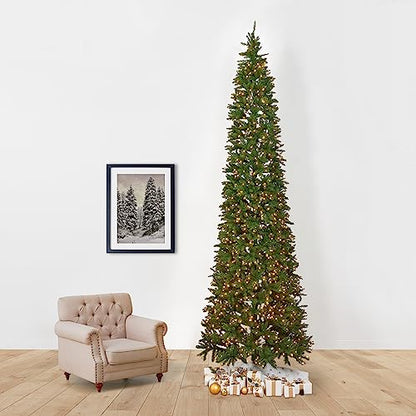 13ft. Artificial Slim Green Mountain Pine Christmas Tree with 1360 Warm White LED Lights and 3924 Bendable Branches