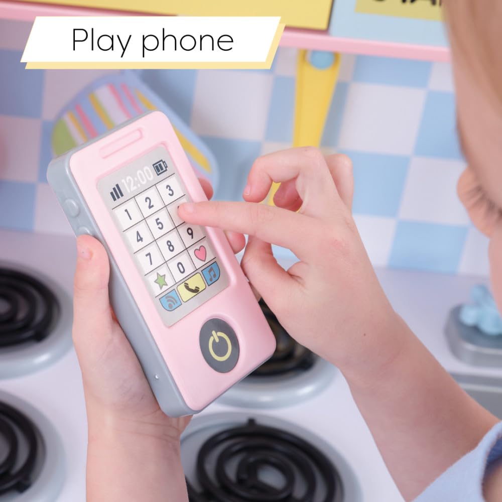 KidKraft Wooden Large Pastel Play Kitchen with Turning Knobs, See-Through Doors and Play Phone Gift for Ages 3+