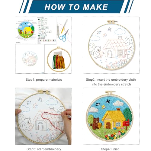 Zhenqing Four Seasons Embroidery Kit for Beginners, 4-Pack Circular Scenes with 20cm Hoop, Pre-Printed 29x29cm Fabric & Threads, Spring Summer Fall Winter Landscape Designs(C0182)