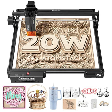 ATOMSTACK 20W Laser Engraver, A20 PRO V2 Laser Cutter, High Accuracy Laser Engraving Machine for Personalized Gifts, Business Cards, Wood, Metal, Acrylic, Leather ATOMSTACK