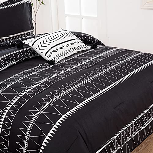 WONGS BEDDING Black Comforter Set Twin, Reversible Boho Triangle Striped Down Alternative Comforter Set for Twin Bed - 2 Pieces (1 Comforter + 1 Pillowcases), Microfiber Bedding Set 68"x 86" WONGS BEDDING