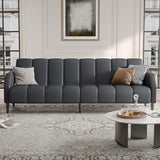 Fadware Faux Leather Couch, Convertible Futon Sofa Bed with Adjustable Backrest, Mid Century Leather Sofa Loveseat with Side Pockets& Metal Leg, Modern Leather Sleeper Sofa for Living Room Bedroom Fadware