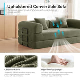 QQR Sleeper Sofa, Comfy Convertible Folding Couch-Futon-Corduroy Fabric Sleeper Sofa Bed with 2 Pillow, Removable Soft Cushion for Small Living Room Dorm/Bedroom/College/Office (Light Green) QQR