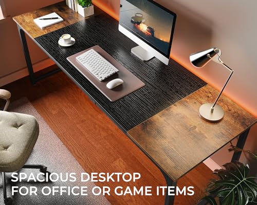 Huuger Computer Desk, 80 Inch Office Desk, Gaming Desk with Storage, Writing Desk Work Desk for Home Office, Study, Long Simple Desk, Large Legroom, Metal Frame, Rustic Brown and Black Huuger