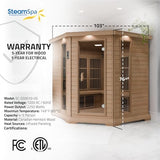SteamSpa 1-5 Person Low EMF Carbon FAR Infrared Hemlock Wood and Tempered Glass Indoor Home Sauna Room with LED Touch Control Panel, Color LED Therapy Light, Bluetooth Speaker, Oxygen SteamSpa