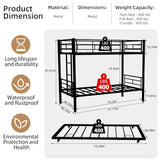 IHUESHO Triple Bunk Bed with Trundle, 400lb Heavy Duty Metal Twin Over Twin Bunkbed, 13.19" Extra High Guardrail, 3-in-1 Convertible to 3 Separate Beds, Kids Teens Adults, No Box Spring (Black) IHUESHO