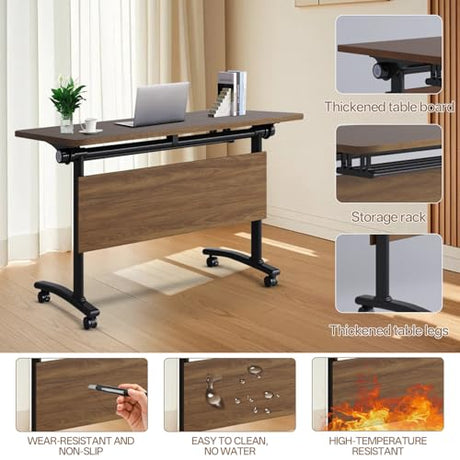 rzoizwko Modular Folding Conference Room Tables with Wheels, Flip Top Training Table System for Office & Classroom, Mobile Joinable Meeting Desks for Seminar & Collaboration Spaces rzoizwko