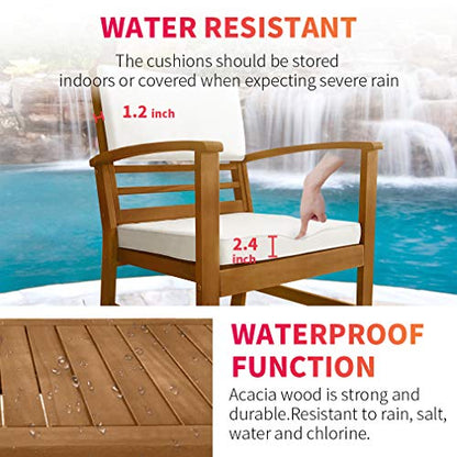 FDW Patio Conversation Set Patio Furniture Patio Sofa Set Outdoor Chat Set 4-Piece Acacia Wood Outdoor Seating Set with Water Resistant Cushions and Coffee Table for Pool Beach Backyard Balco - WoodArtSupply