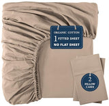 LANE LINEN King Fitted Sheet, 100% Organic Cotton, 3-Piece Set (1 Fitted Sheet,2 Pillowcases), Percale Weave, Ultra Soft, Breathable,Fits Mattress Upto 15" Deep - Taupe (No Flat Sheet) LANE LINEN