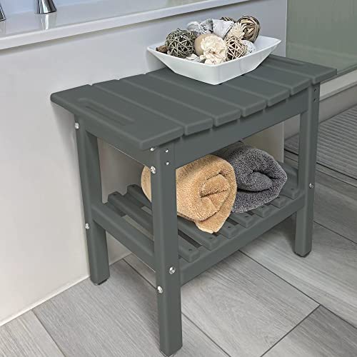 Shower Bench with Storage Shelf, HDPE Material Waterproof, bathtub side table, Suitable for Bathroom shower stool, Suitable for All Ages, 19.3x11.8x17.3 Inches (Grey)