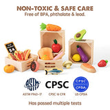 Wooden Play Food Sets for Kids Kitchen - 100% Wood 43 Pieces Kids Toy Food for Toddlers 3+ Year Old, Pretend Food Play Kitchen Accessories Set for Boys and Girls Tiny Land