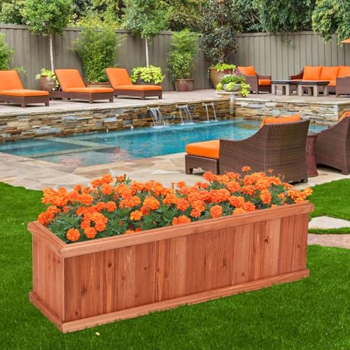 LDAILY Raised Garden Bed, Outdoor Rectangle Flower Beds with Durable Bottom Panels & 2 Drainage Holes, Wood Planter Box for Flowers/Vegetables/Fruits in Backyard Patio (40" L x 12’’ W x 12’’  - WoodArtSupply