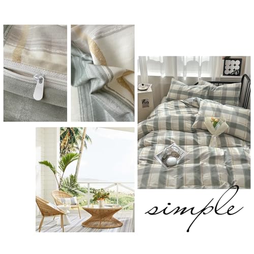 HighBuy Buffalo Plaid Comforter Set Full Size Green Khaki Grid Bedding Comforter Full Boho Gingham Checkered Bedding Set 3 Piece Lightweight Fluffy Comforter with 2 Pillowcases for Boys Men HighBuy