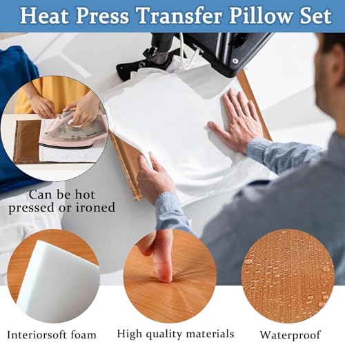 QUKLOGEN Heat Press Pillow Bundle Tools Kit Include 4 Heat Pressing Transfer Pillow Mat 3 Pack Teflon Sheet for Heat Press 2 Rolls Heat Resistant Tape 12 Different Size T Shirt Guide Ruler QUKLOGEN