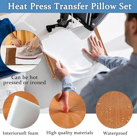 QUKLOGEN Heat Press Pillow Bundle Tools Kit Include 4 Heat Pressing Transfer Pillow Mat 3 Pack Teflon Sheet for Heat Press 2 Rolls Heat Resistant Tape 12 Different Size T Shirt Guide Ruler QUKLOGEN
