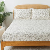 Zusbest Cotton Sheets Full Tan Floral Beige Patterned Bed Sheet Sets Vintage Peony Flower Toile Printed Bedding Luxury Soft Breathable Crisp Cooling Percale Sheets Deep Pocket 17.5'', 4 Pcs Zusbest
