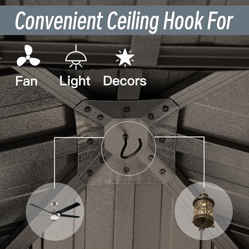 Domi 8x8FT Hardtop Gazebo, Outdoor Gazebo with Galvanized Steel Double Roof Canopy, Curtain and Netting, Metal Gazebo Pavilion for Patio, Lawn, Garden, Gray domi outdoor living