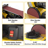 Woodskil 4.3A Belt Sander, 4 x 36 in. Belt & 6 in. Disc Sander, Double Dust Exhaust Port, Steel Base, 2Pcs Sandpapers Included Woodskil