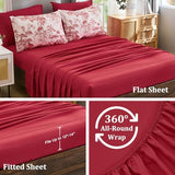 DJY King Size Comforter Set, Red 7 Pieces Bed in a Bag King Botanical Comforters with Sheets Elegant Plants Print Christmas Soft Microfiber Reversible Complete Bedding Sets for All Season