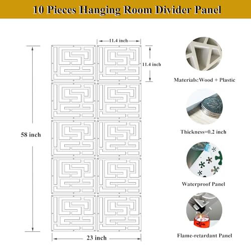 Lchen Hanging Room Divider Panel,10 Pieces Hanging Wall Divider Room Partition Wood-Plastic Thick Hanging Panel Screen Home Office Decoration(ML-S-10Panels) Lchen