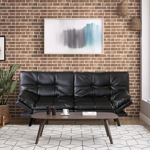 Opoiar Futon Sofa Bed, Lounge Memory Foam Sleeper Couch for Compact Living Spaces, Convertible Foldable Loveseat with Armrests,Black/Faux Leather,71" W Opoiar