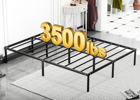 LEVELEVE Queen Bed Frame Heavy Duty 14 Inch, Sturdy Metal Platform with Strong Bearing & Under Bed Storage, No Box Spring Needed, Easy Assembly, No Shake LEVELEVE