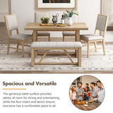 Merax Farmhouse Wood 6-Piece Dining Set, 59.6 inch Rectangular Table, 4 Upholstered Chairs and 1 Bench for Kitchen, Natural Merax