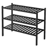 ROMGUAR CRAFT 3 Tier Bamboo Shoe Rack for Closet Free Standing Wood Shoe Shelf Storage Organizer for Entryway Small Space Stackable 27"x11"x20" (Black) ROMGUAR CRAFT