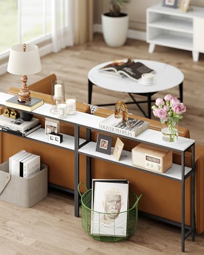 VASAGLE Console Table, 2-Tier Narrow Sofa Table with 2 Shelves, 7.9 x 39.4 x 31.5 Inches, for Living Room, Hallway, Entryway, Marble White and Ink Black ULNT131W59V1 VASAGLE