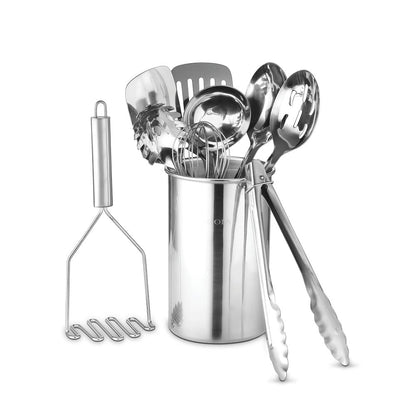 Avador® Premium Set of 10 Stainless Steel Kitchen Tool Set with Holder Easy To Clean, Space Saving, Great for Cooking, Baking, Prepping