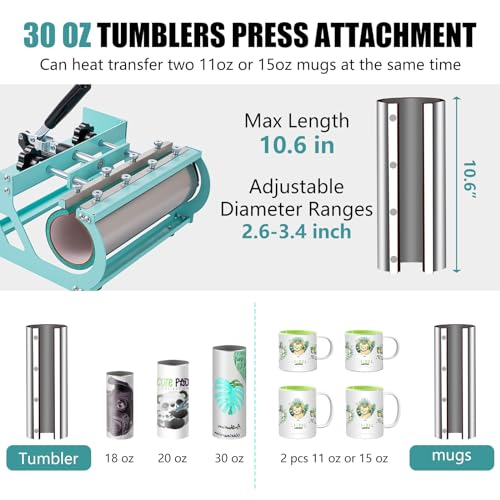 SmarketBuy 5 in 1 Heat Press,15x15 Inch Heat Press Machine with 30 OZ Tumbler Attachment, Professional Sublimation Machine for T-Shirts, Hats, Tumblers Glass Cans and Plates SmarketBuy