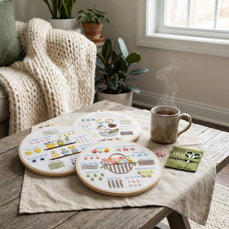 QIZUOLIFE 3 Pack Embroidery Kit for Adults Beginners, Pre‑Stamped Potted Plant Flower Basket Needlepoint Set, DIY Needlework Supplies with Step‑by‑Step Video Tutorials, Handmade Craft Gift Home Decor QIZUOLIFE