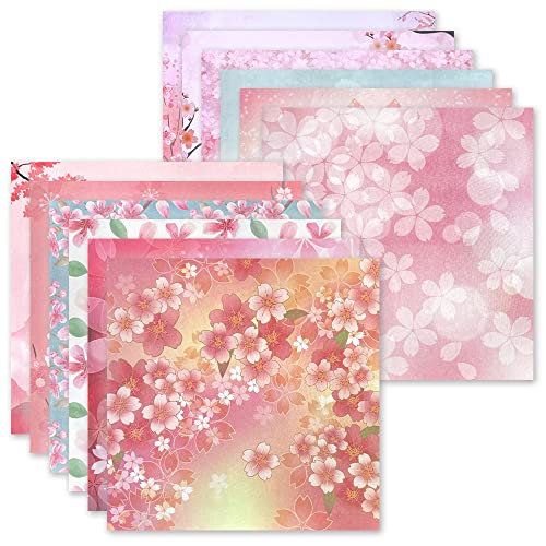 Origami 6x6 Paper Kit 50 Sheets 12 Vivid Colors Double Sided Printed Traditional Patterns Square for Arts Crafts Projects, Japanese Sakuras Flowers Chiyo Wanshui