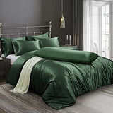 Ersmak 6 Pieces Satin Duvet Cover King Size Luxury Silky Bedding Duvet Cover Set with 1 Soft Duvet Cover, 4 King Pillowcases and 1 Body Pillowcase, Emerald Green Ersmak