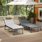 Outsunny Chaise Lounge Chair Outdoor Set of 2, 5-Position Adjustable Outdoor Pool Lounge Chairs, Folding Tanning Chair Beach Lounger with Cushion, Headrest, Side Pocket for Patio, Yard, Gray