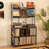 Aquzee Extra Large Record Player Stand, Vinyl Record Stand Hold Up to 600 Albums, Turntable Stand with Record Display Shelf, Record Player Table for Living Room Bedroom Music Room Studio, Rustic Brown Aquzee