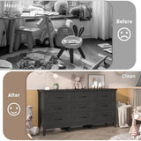 chartustriable Farmhouse 9 Drawers Dresser, Wood Dresser for Bedroom Wide Chest of Drawers, French Country Storage Double Dressers Organizer for Bedroom, Living Room, Nursery(Black) chartustriable