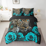 Erosebridal Cheetah King Size Comforter Set - Bedding Set King 7 Pieces,Turquoise Teal Rose Bed in a Bag Leopard Print African Animals Big Cat Bed Set with Comforter,Sheets,Pillowcases & Shams Erosebridal