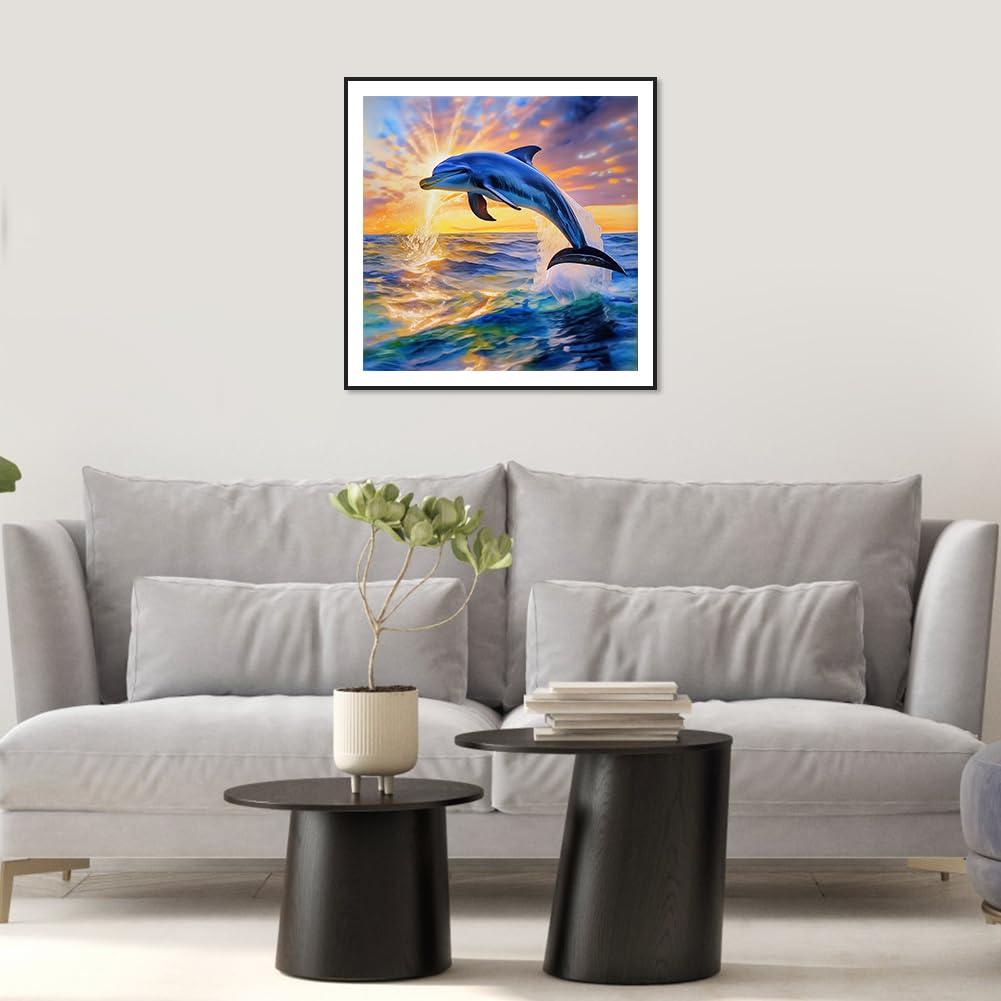 Anuver Dolphin Diamond Art Kits for Adult, Diamond Painting Kits for Beginners, DIY Full Drill Diamond Gem Craft Painting Home Wall Decor, 12x12 Inch Anuver