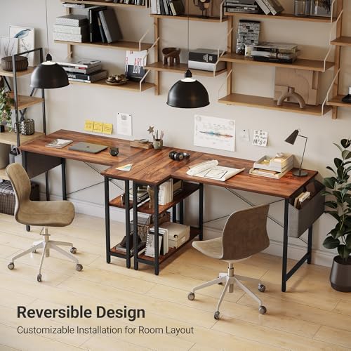 CubiCubi L Shaped Desk, 40" Computer Desk with Reversible Storage Shelves Home Office Corner Desk Study Writing Gaming Table, Brown CubiCubi