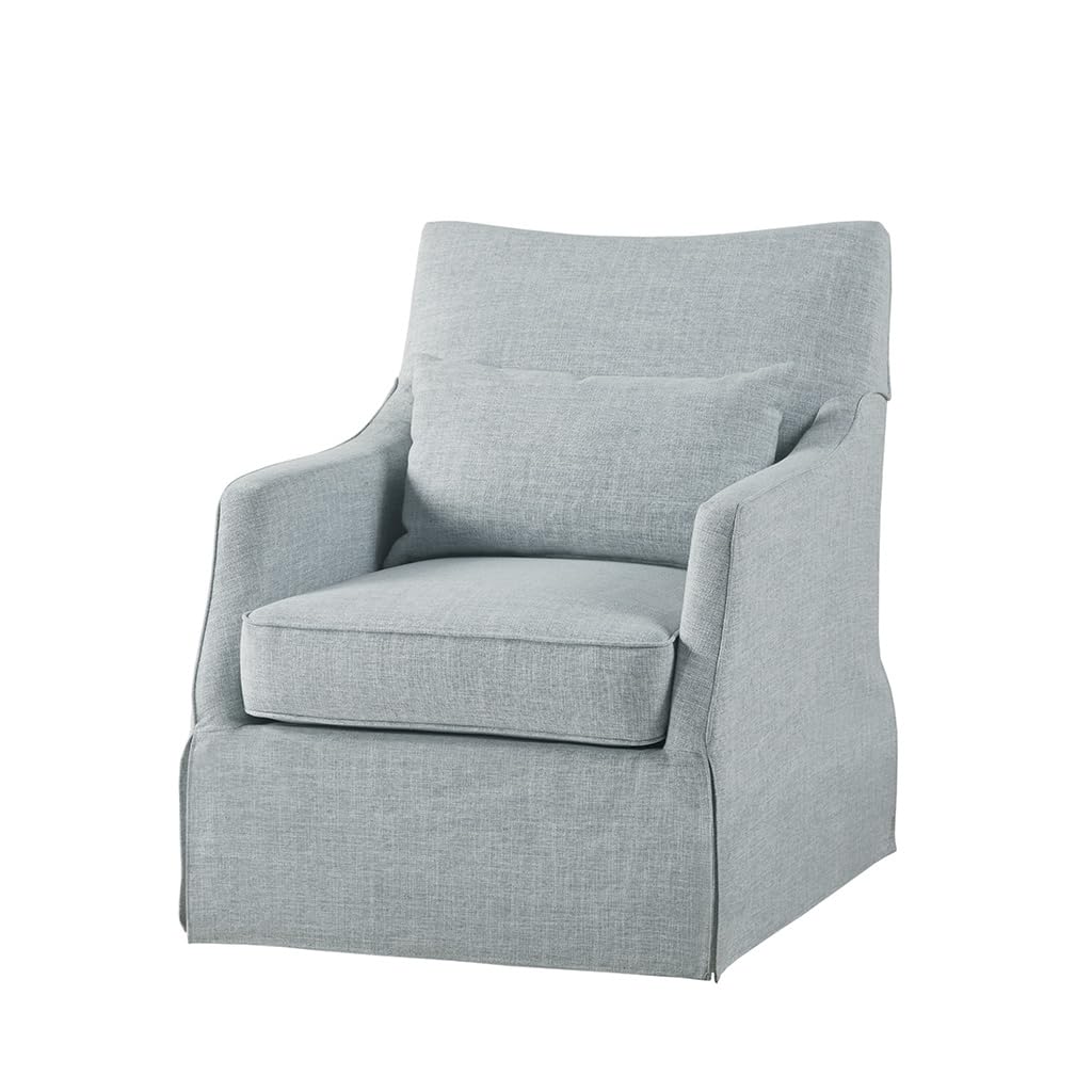 Martha Stewart London Swivel Chair - Solid Wood & Plywood, Skirted Metal Base Accent Armchair, Lumbar Pillow -Modern Classic Family Room Sofa Furniture Bedroom Lounge, 28"X31.5"X35.25", Light Blue Martha Stewart